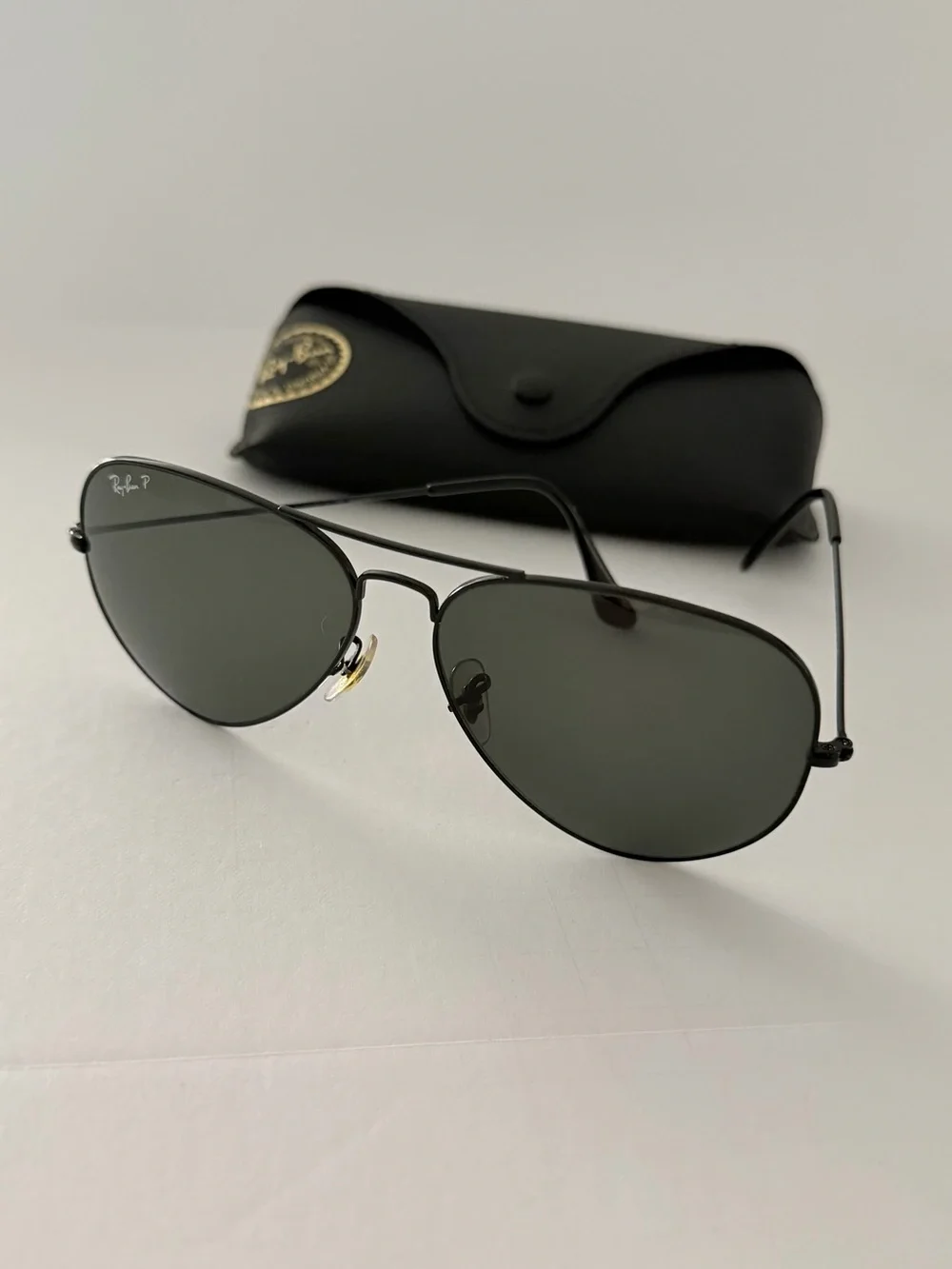 Ray-Ban polarized Aviator Sunglasses in Black with Dark Green Lenses